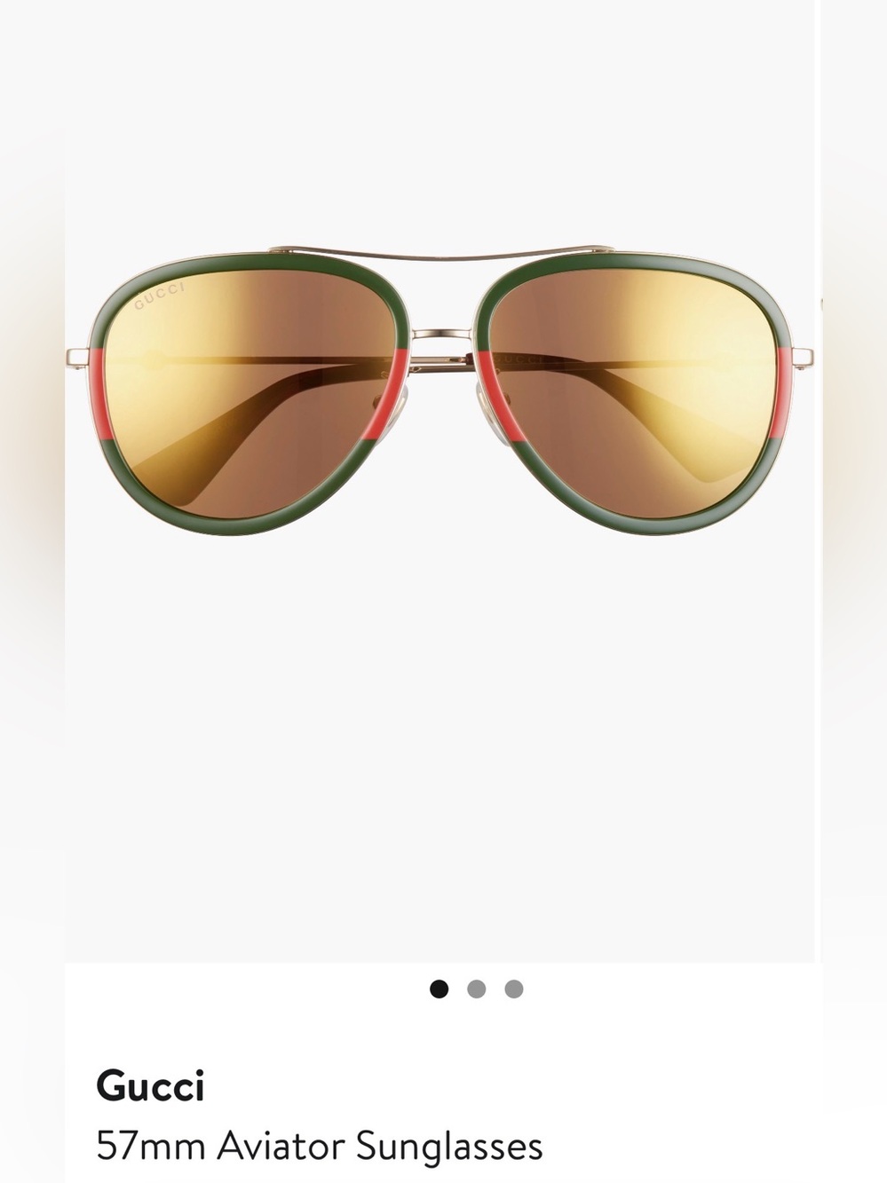 Gucci 57mm Aviator Sunglasses with Gold Tint Lenses